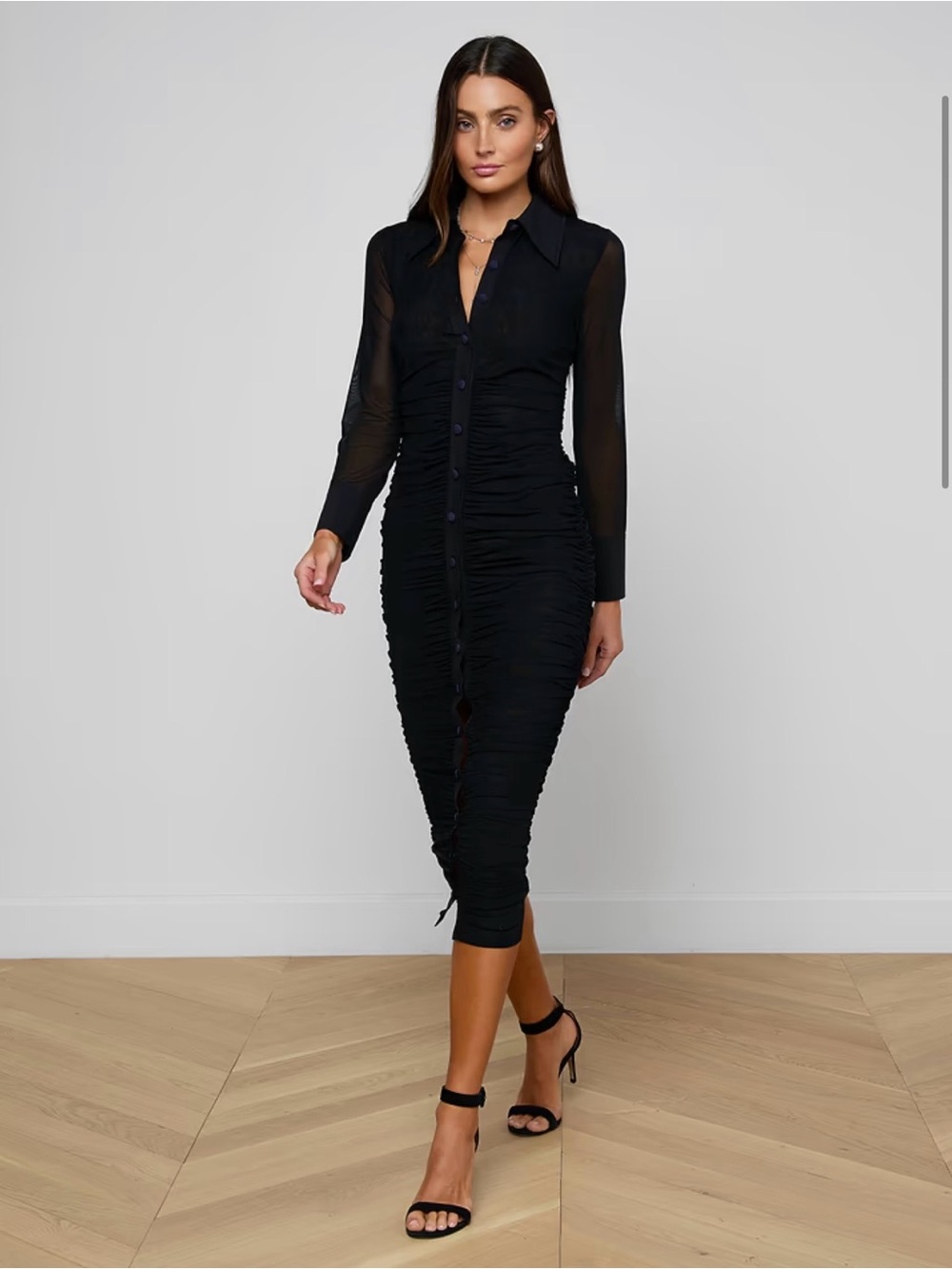NWT Lagence Adriana ruched long sleeve midi 
dress